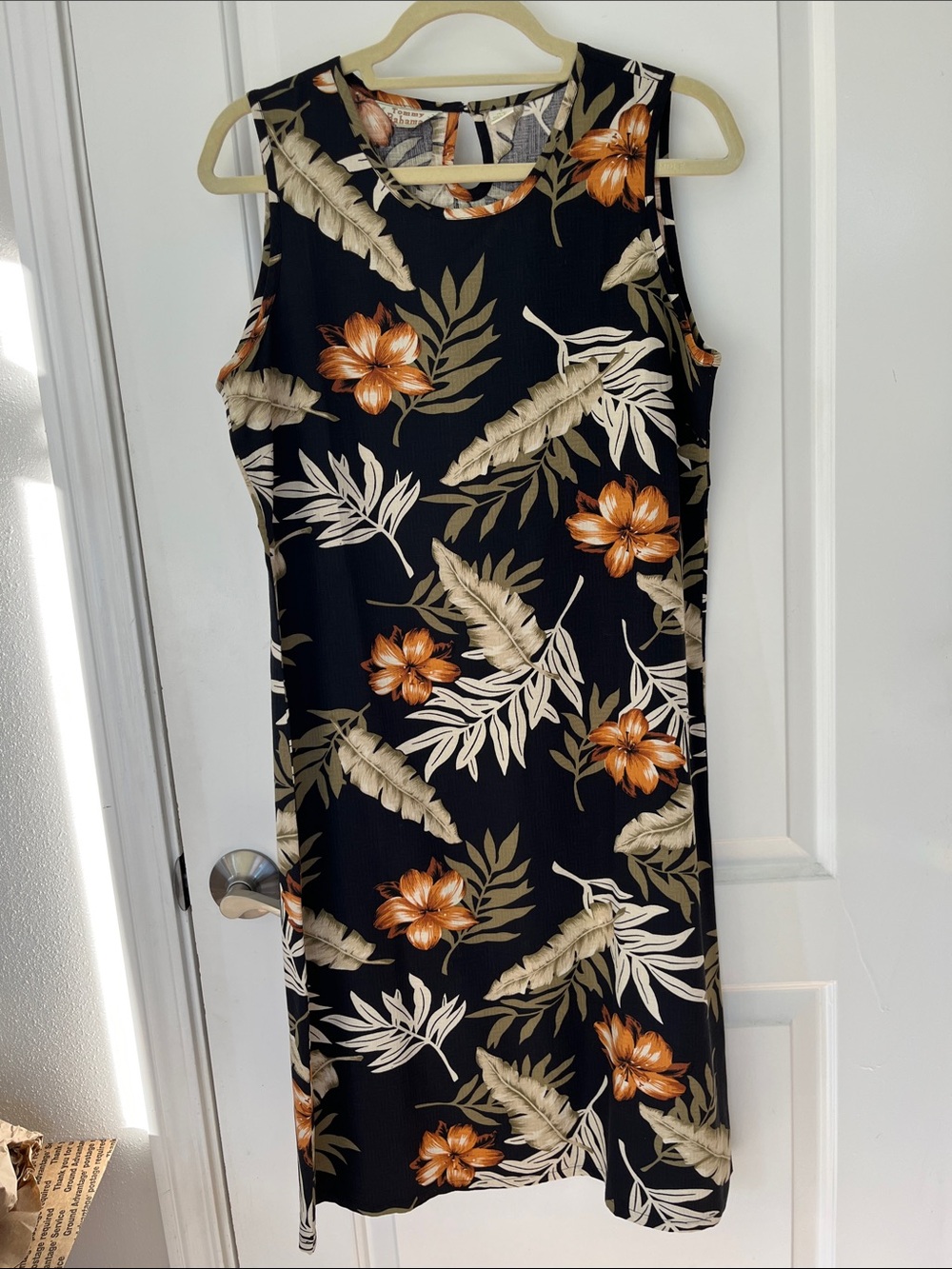 Tommy Bahama Sleeveless Black Tropical Floral Midi Shift Resortwear Sz S